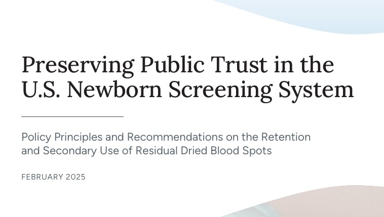 Cover of the report: Preserving Public Trust in the US Newborn Screening System
